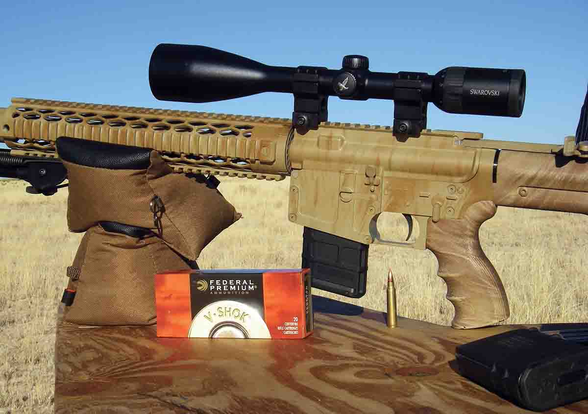 This MG Arms K-Yote .223 Remington features a one-in-12-inch twist for varmint and predator bullets.